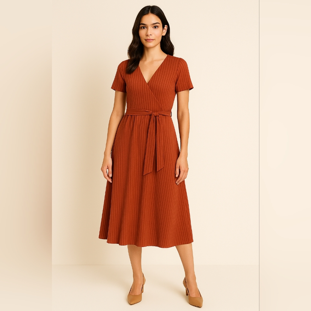 NWOT Ekouaer Rust Color Midi Dress